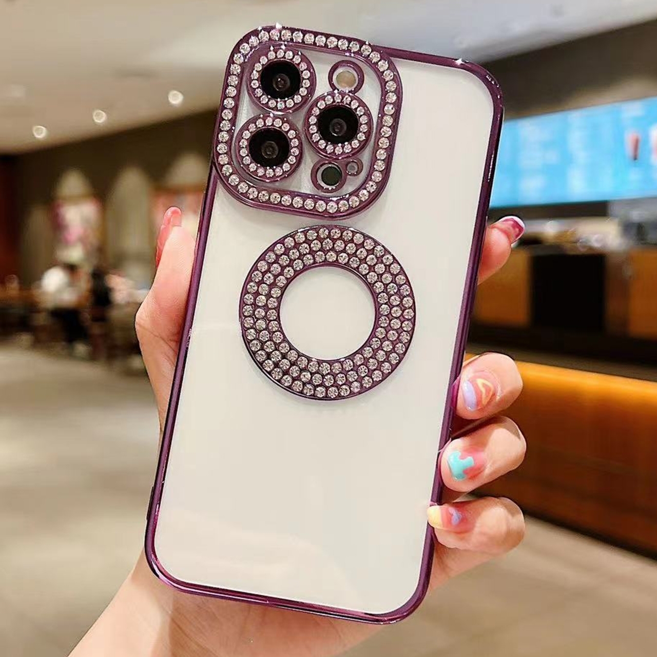 For iPhone 15 Pro Electroplated Diamond TPU Phone Case(Purple) - Shopkiz.com
