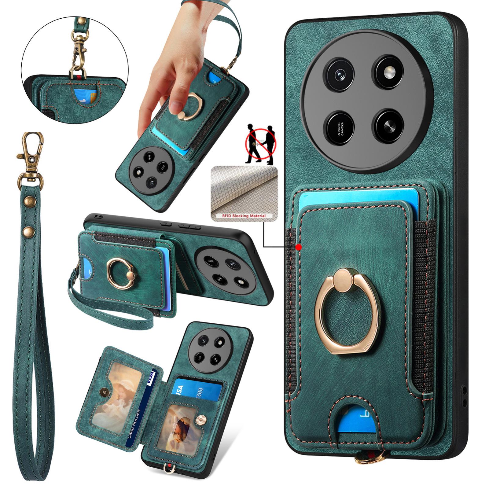 For Honor X80 Pro Max 5G Retro Skin-feel Ring Multi-card RFID Wallet Phone Case(Green) - Shopkiz.com