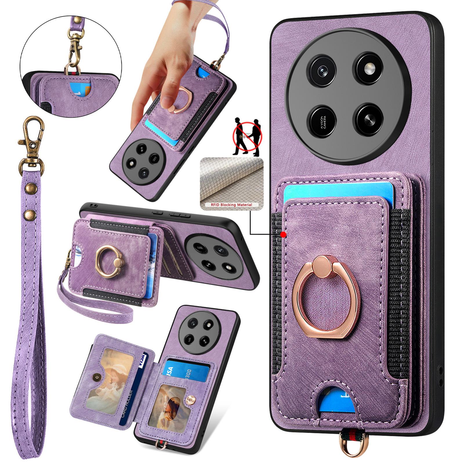 For Honor X80 Pro Max 5G Retro Skin-feel Ring Multi-card RFID Wallet Phone Case(Purple) - Shopkiz.com