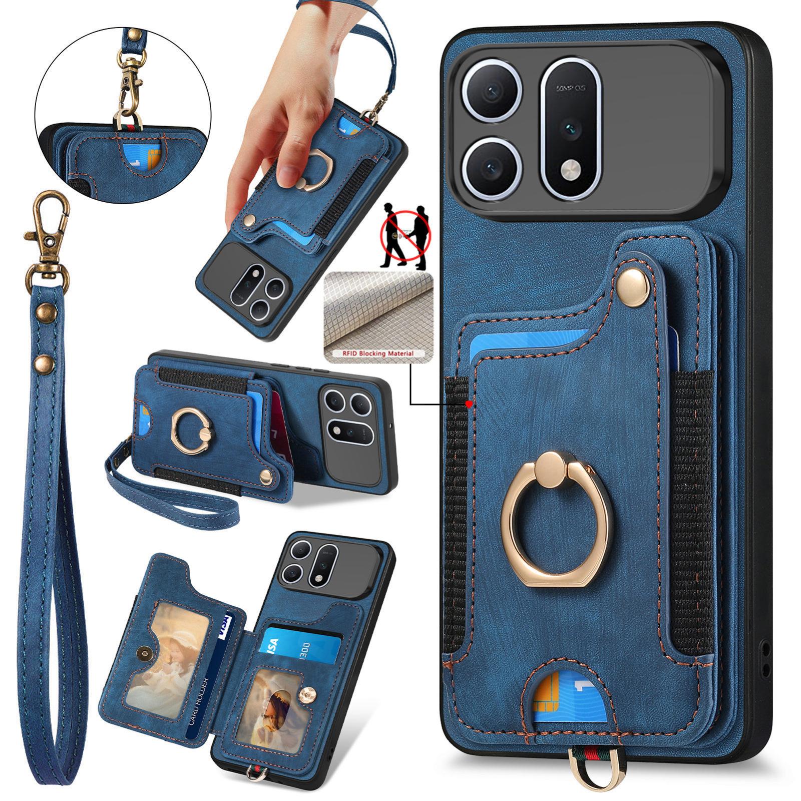 For Honor Win Turbo 5G Retro Skin-feel Ring Multi-card RFID Wallet Phone Case(Blue) - Shopkiz.com