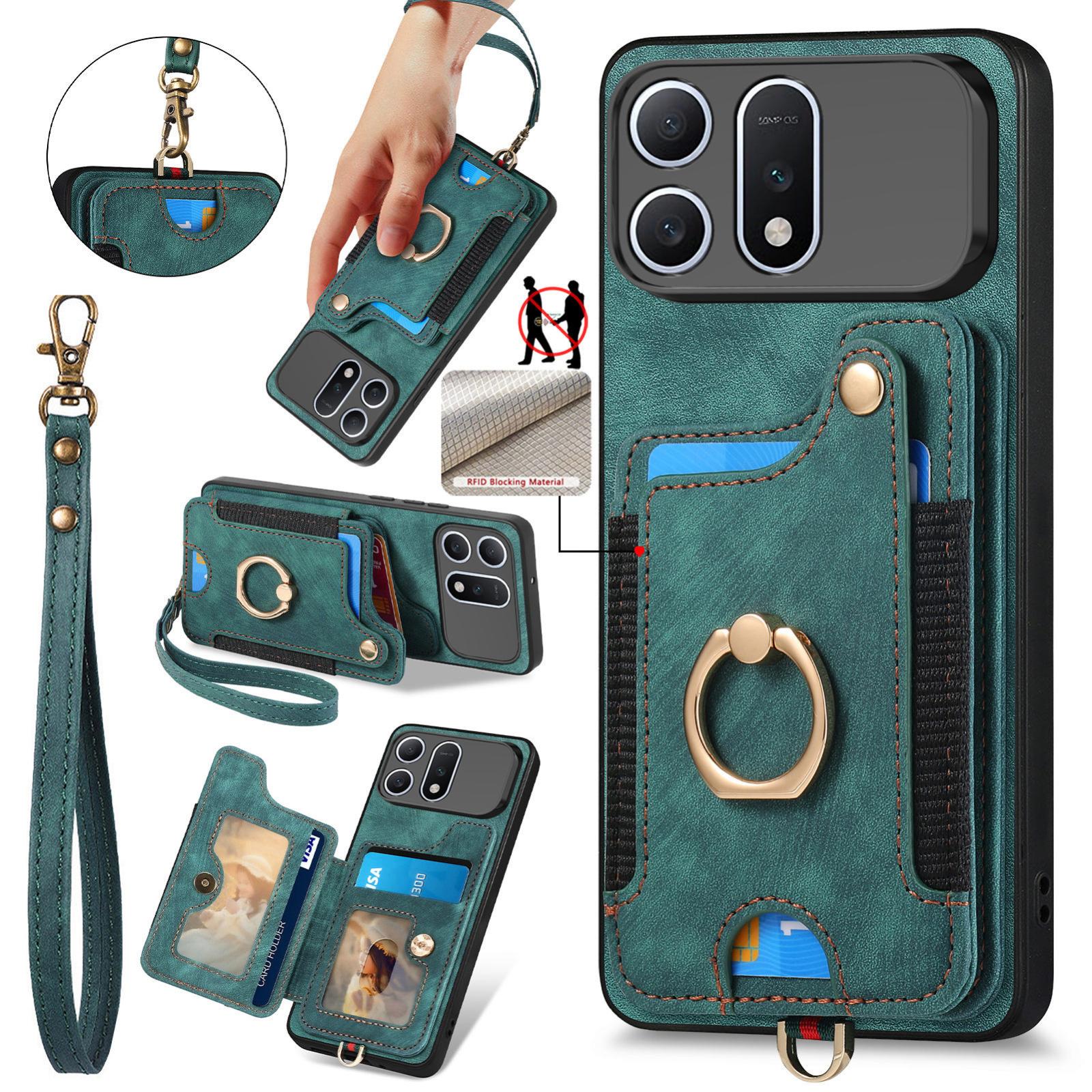 For Honor Win Turbo 5G Retro Skin-feel Ring Multi-card RFID Wallet Phone Case(Green) - Shopkiz.com