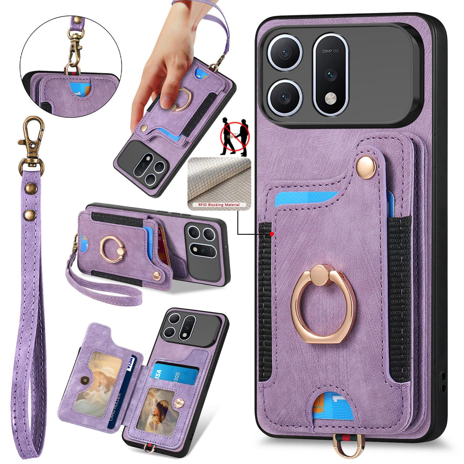 For Honor Win Turbo 5G Retro Skin-feel Ring Multi-card RFID Wallet Phone Case(Purple) - Shopkiz.com