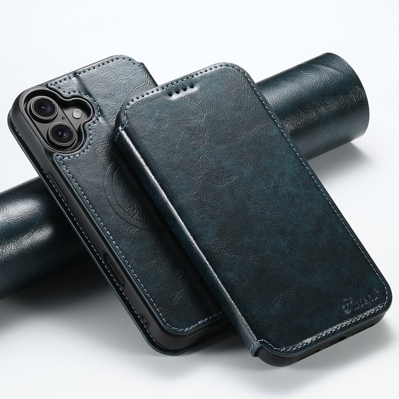 For iPhone 16 Suteni J05 Leather Magnetic MagSafe Phone Case(Blue) - Shopkiz.com