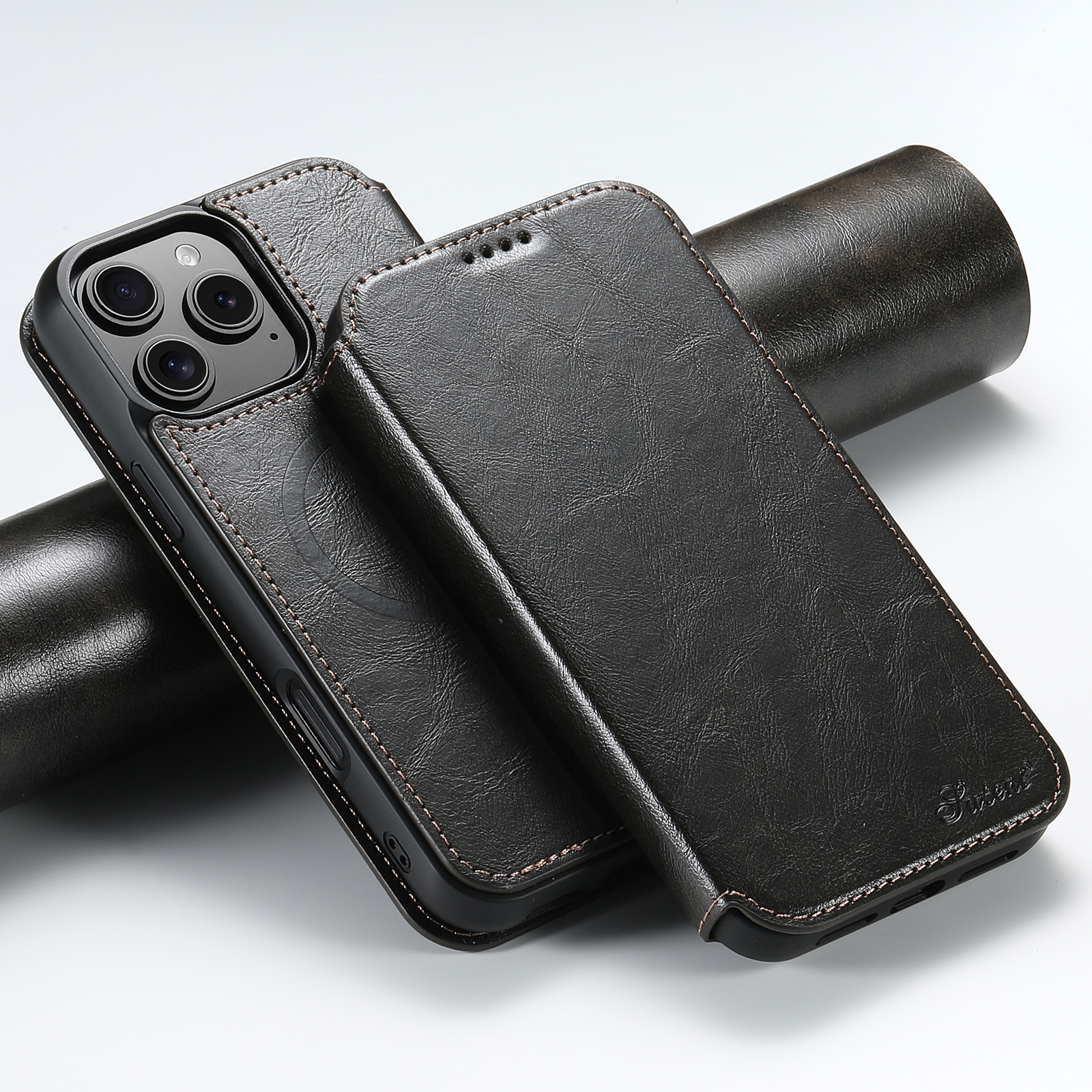For iPhone 16 Pro Suteni J05 Leather Magnetic MagSafe Phone Case(Black) - Shopkiz.com