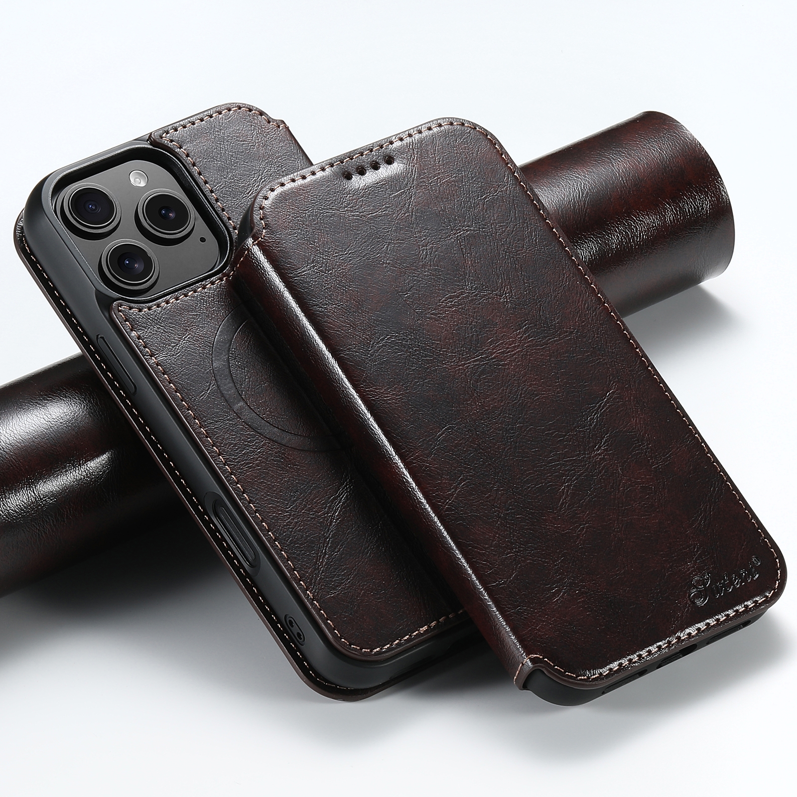 For iPhone 16 Pro Suteni J05 Leather Magnetic MagSafe Phone Case(Brown) - Shopkiz.com