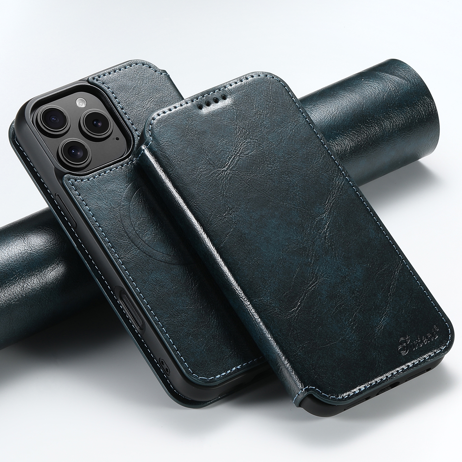 For iPhone 16 Pro Suteni J05 Leather Magnetic MagSafe Phone Case(Blue) - Shopkiz.com