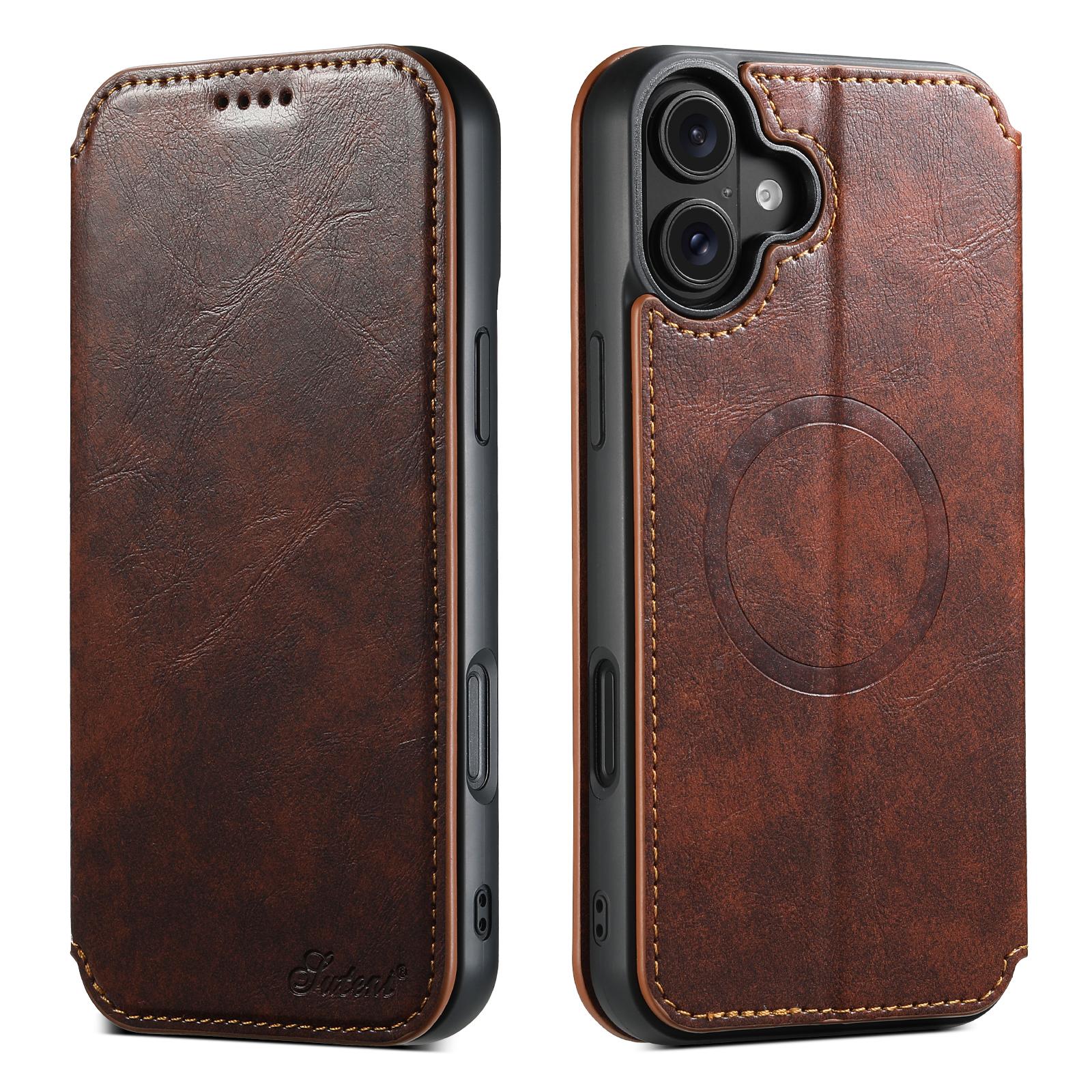 For iPhone 18 Suteni J05 Leather Magnetic MagSafe Phone Case(Khaki) - Shopkiz.com