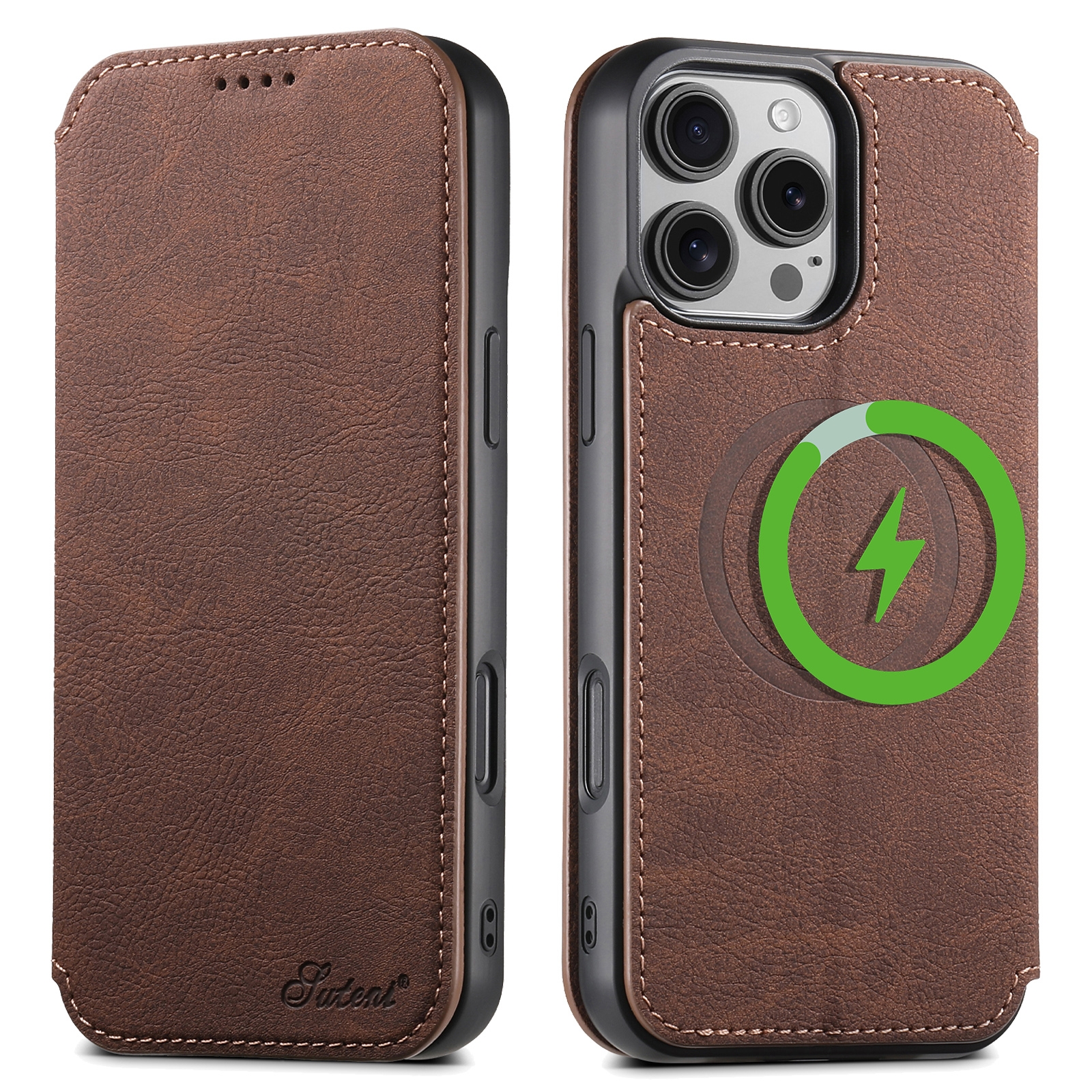 For iPhone 16 Pro Max Suteni J06 Retro Matte Litchi Texture Leather MagSafe Phone Case(Brown) - Shopkiz.com