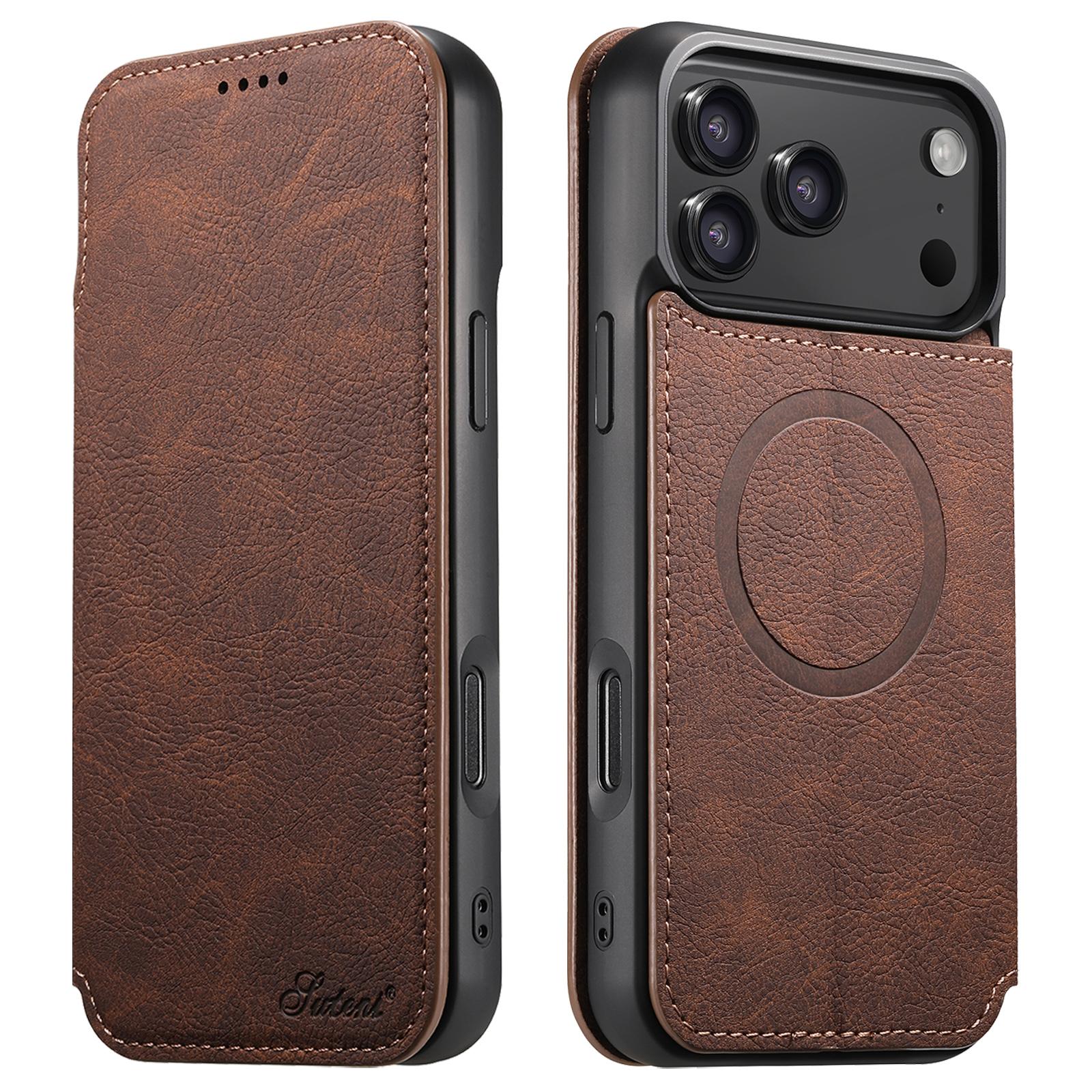 For iPhone 17 Pro Suteni J06 Retro Matte Litchi Texture Leather MagSafe Phone Case(Brown) - Shopkiz.com