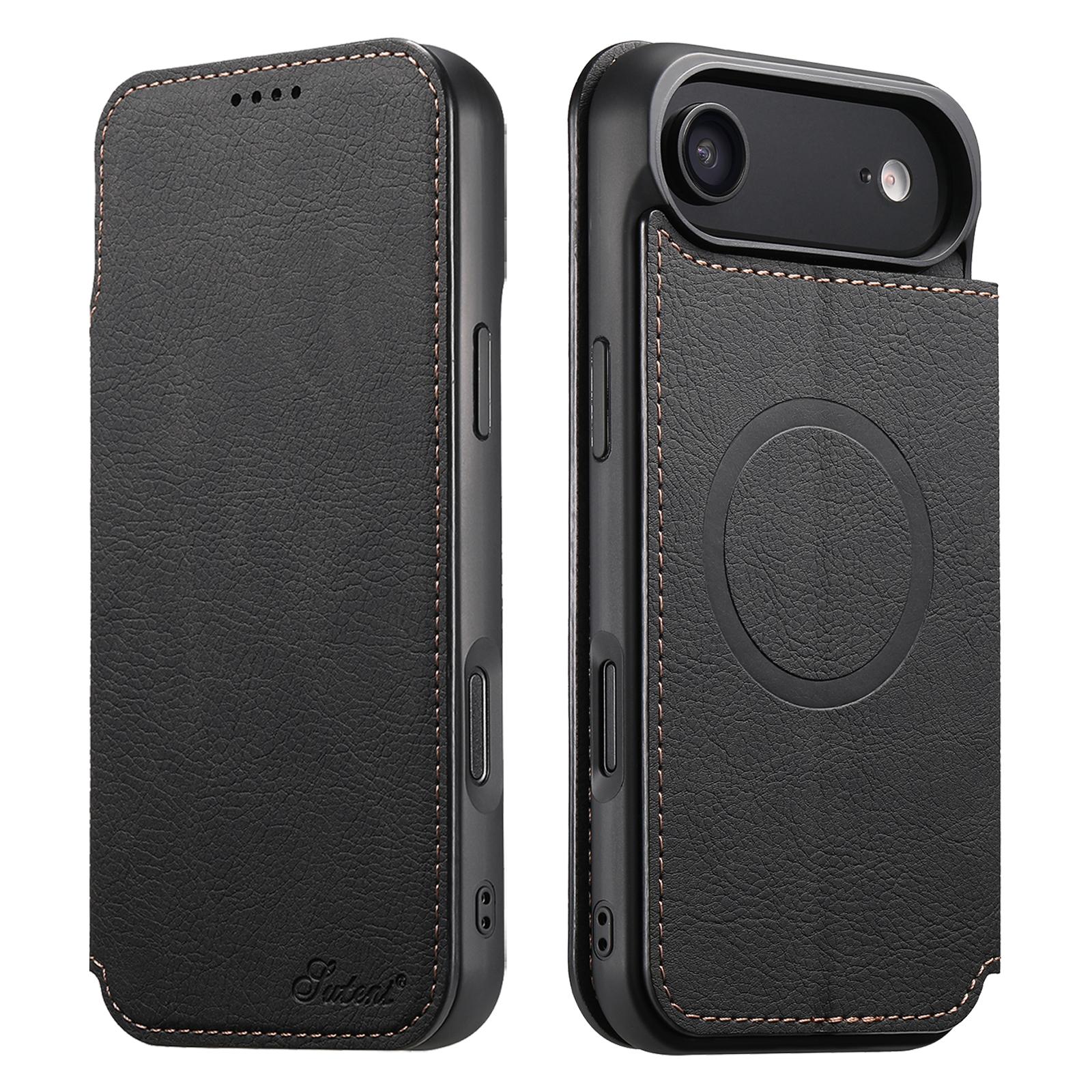 For iPhone Air Suteni J06 Retro Matte Litchi Texture Leather MagSafe Phone Case(Black) - Shopkiz.com