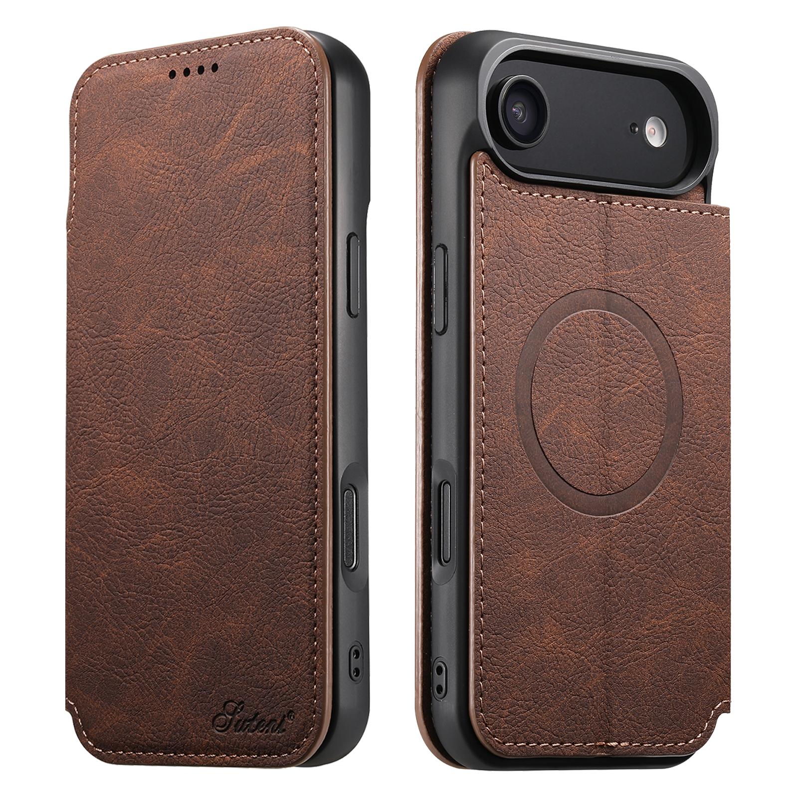 For iPhone Air Suteni J06 Retro Matte Litchi Texture Leather MagSafe Phone Case(Brown) - Shopkiz.com