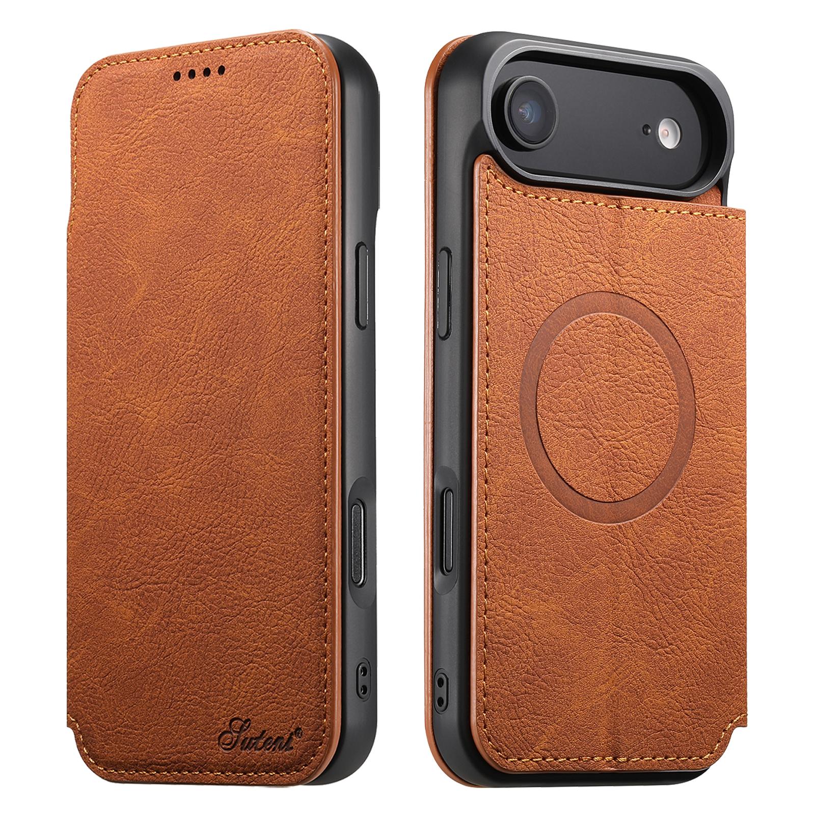 For iPhone Air Suteni J06 Retro Matte Litchi Texture Leather MagSafe Phone Case(Khaki) - Shopkiz.com