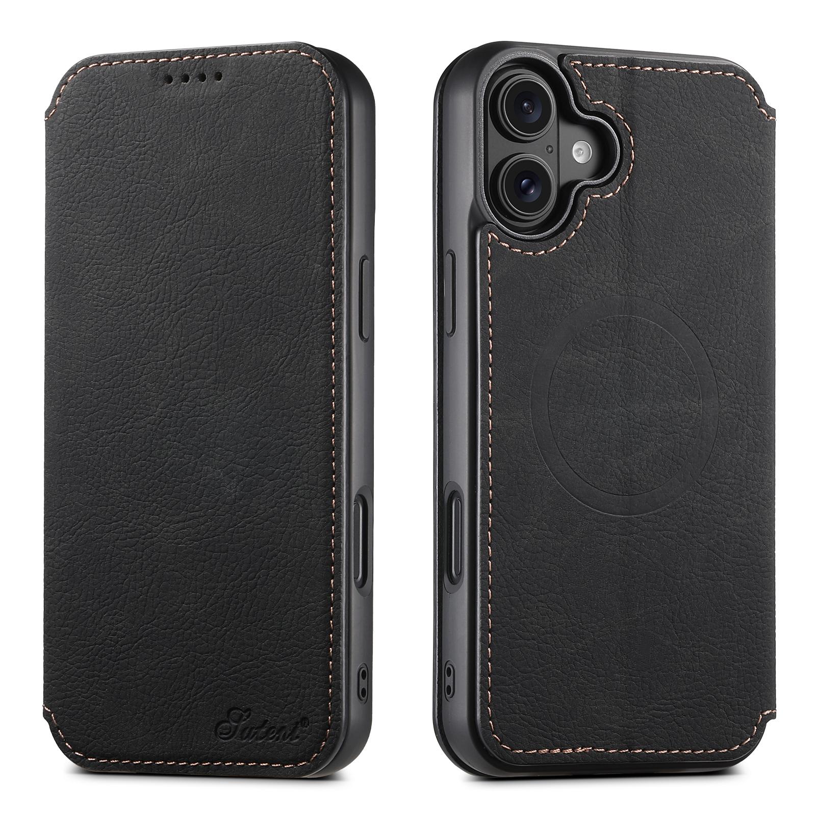 For iPhone 17 Suteni J06 Retro Matte Litchi Texture Leather MagSafe Phone Case(Black) - Shopkiz.com
