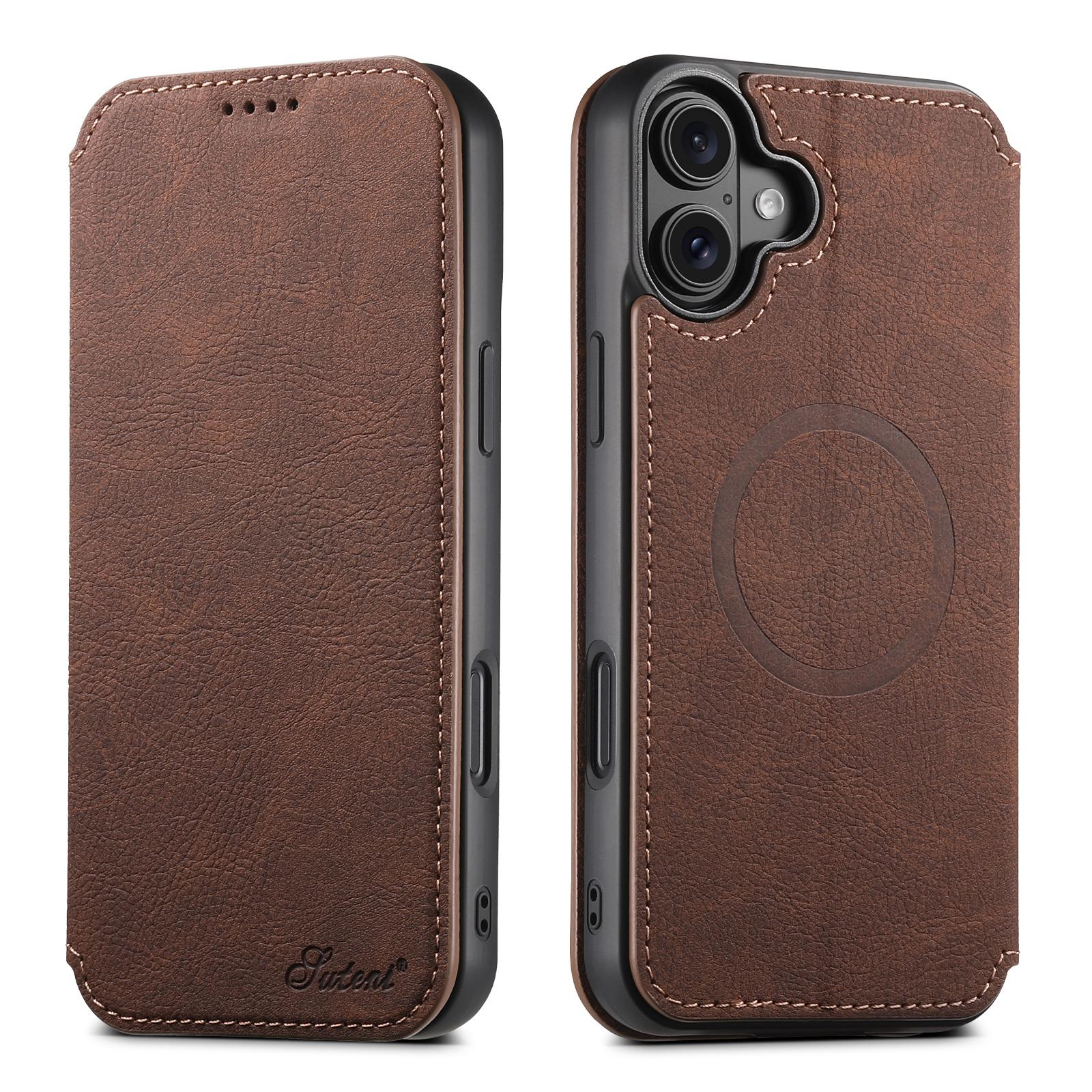 For iPhone 17 Suteni J06 Retro Matte Litchi Texture Leather MagSafe Phone Case(Brown) - Shopkiz.com