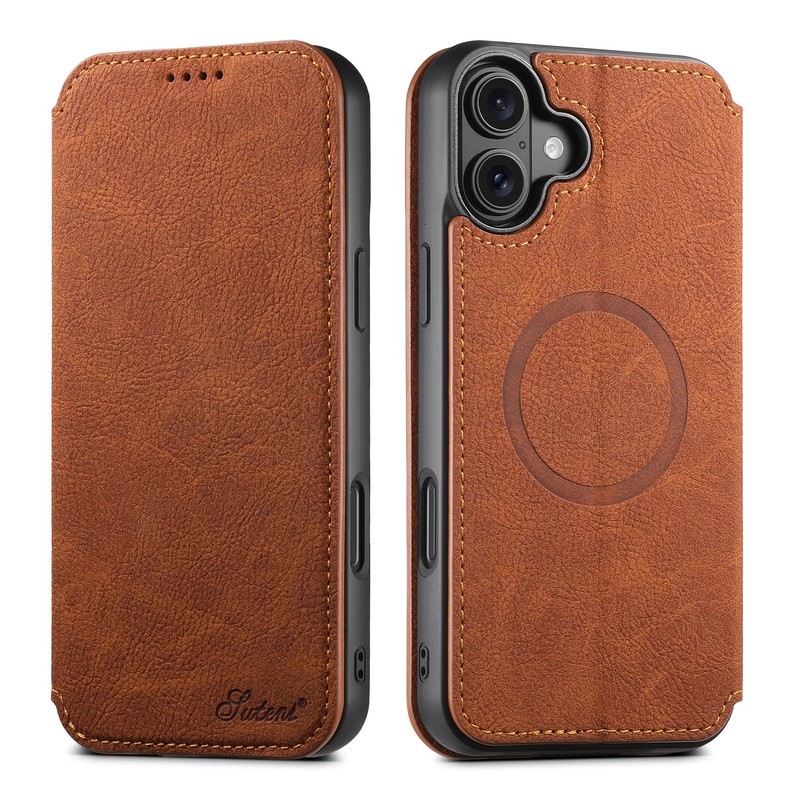 For iPhone 17 Suteni J06 Retro Matte Litchi Texture Leather MagSafe Phone Case(Khaki) - Shopkiz.com