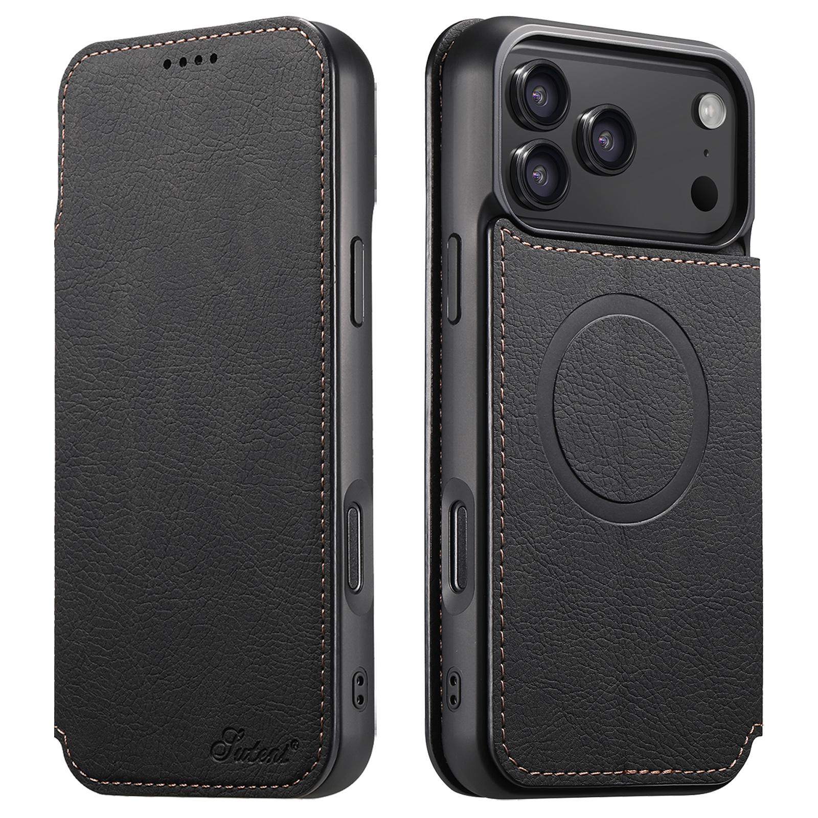 For iPhone 18 Pro Suteni J06 Retro Matte Litchi Texture Leather MagSafe Phone Case(Black) - Shopkiz.com