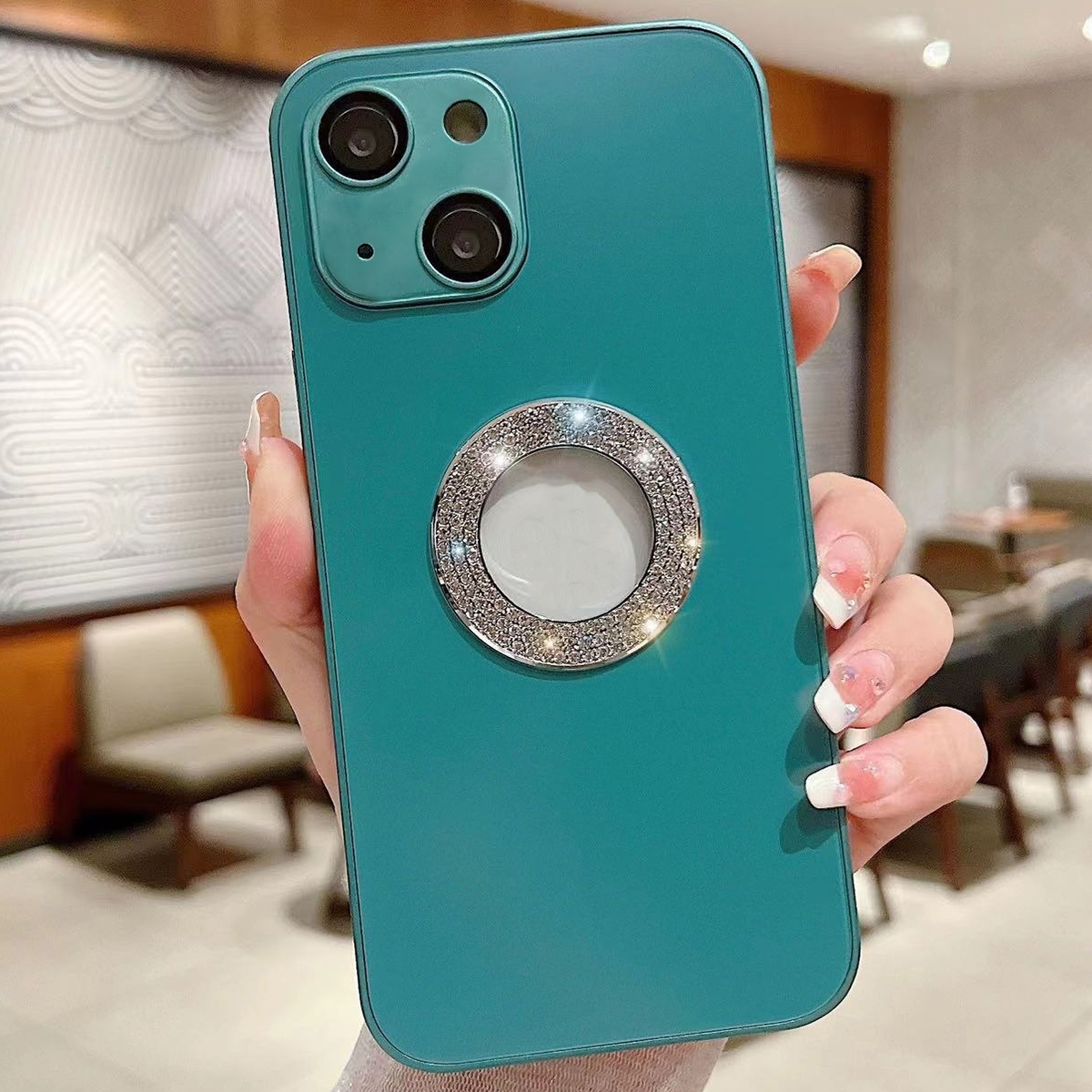 For iPhone 14 Diamond Frosted Glass PC Phone Case(Green) - Shopkiz.com
