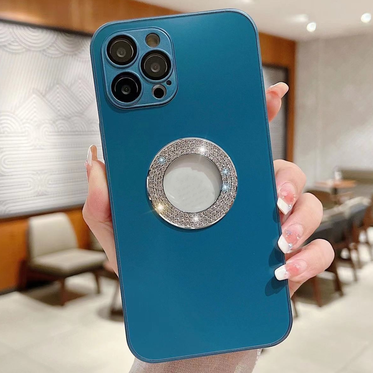 For iPhone 14 Pro Max Diamond Frosted Glass PC Phone Case(Dark Blue) - Shopkiz.com