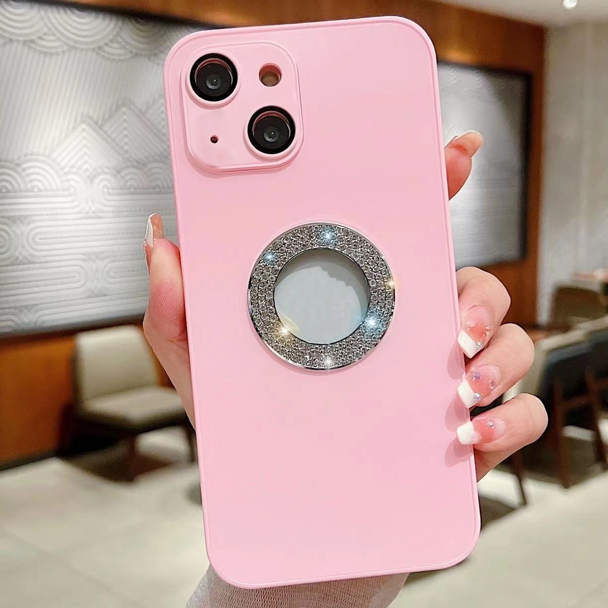For iPhone 13 Diamond Frosted Glass PC Phone Case(Pink) - Shopkiz.com