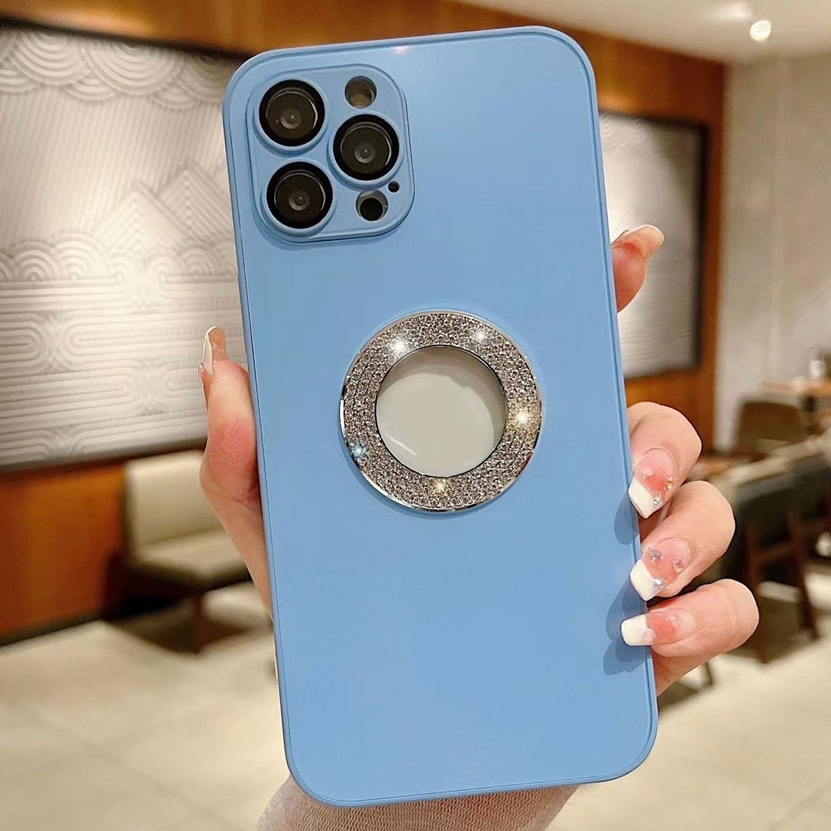 For iPhone 12 Pro Diamond Frosted Glass PC Phone Case(Baby Blue) - Shopkiz.com