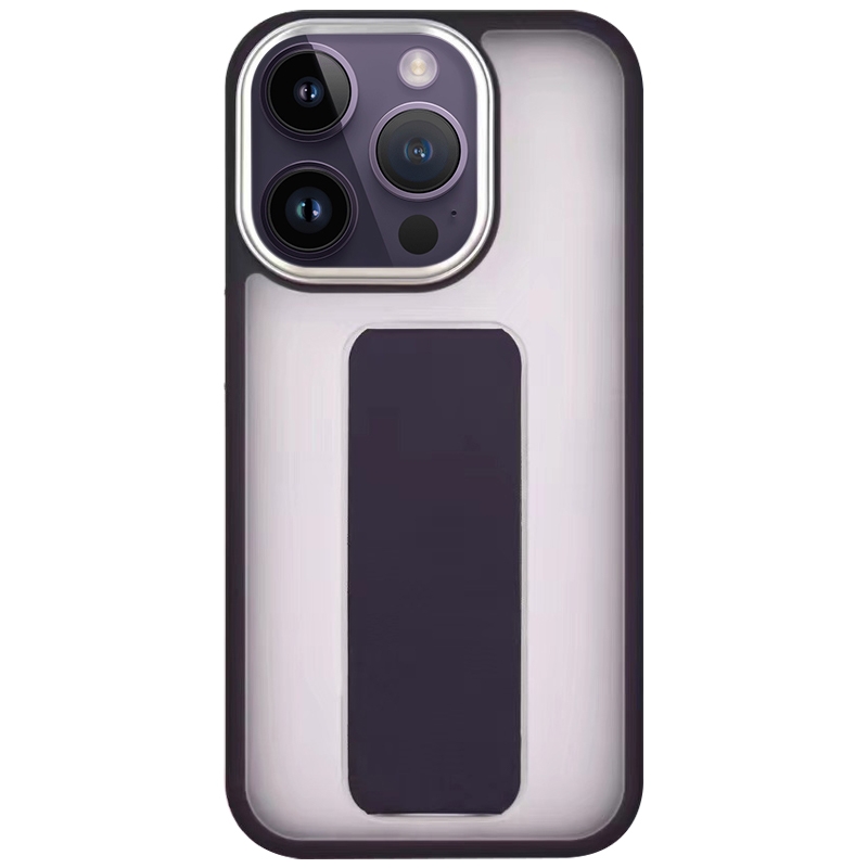 For iPhone 14 Pro Skin-Feel Plating Wrist Strap Stand Phone Case(Purple) - Shopkiz.com