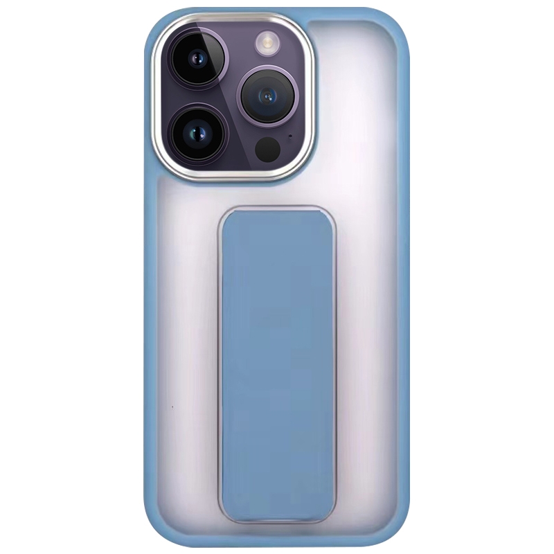 For iPhone 14 Pro Max Skin-Feel Plating Wrist Strap Stand Phone Case(Blue) - Shopkiz.com