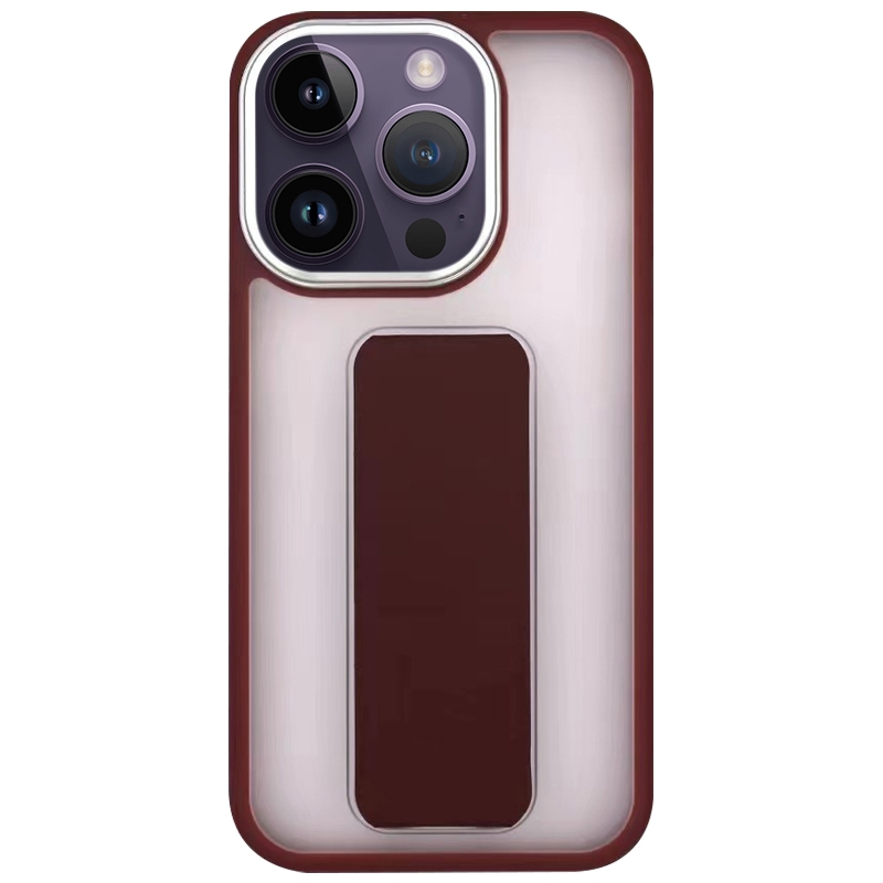 For iPhone 14 Pro Max Skin-Feel Plating Wrist Strap Stand Phone Case(Coffee) - Shopkiz.com