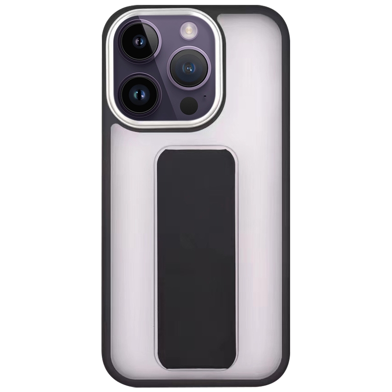 For iPhone 14 Pro Max Skin-Feel Plating Wrist Strap Stand Phone Case(Black) - Shopkiz.com