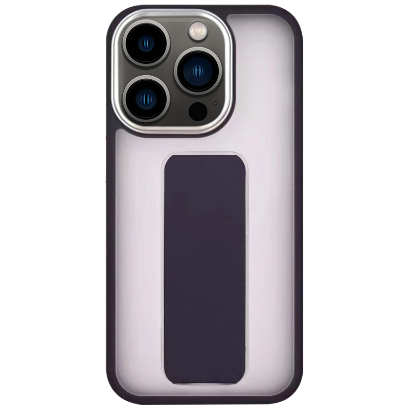 For iPhone 13 Pro Max Skin-Feel Plating Wrist Strap Stand Phone Case(Purple) - Shopkiz.com