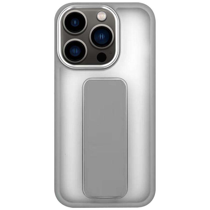 For iPhone 13 Pro Max Skin-Feel Plating Wrist Strap Stand Phone Case(Grey) - Shopkiz.com