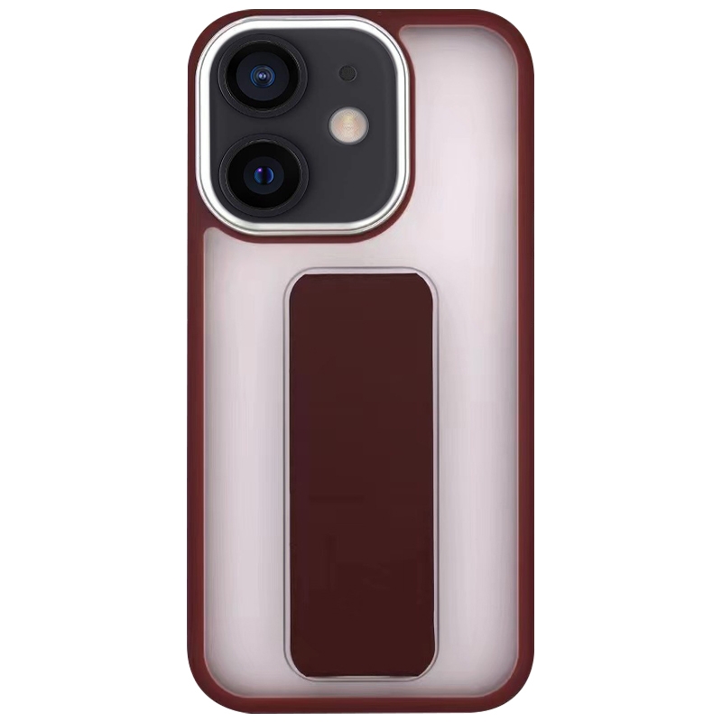 For iPhone 12 / 12 Pro Skin-Feel Plating Wrist Strap Stand Phone Case(Coffee) - Shopkiz.com