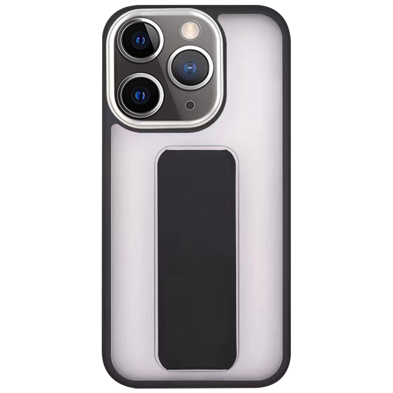 For iPhone 11 Pro Max Skin-Feel Plating Wrist Strap Stand Phone Case(Black) - Shopkiz.com
