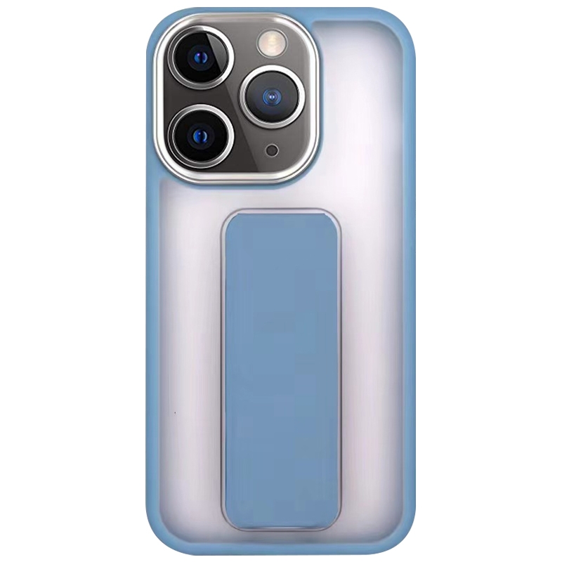 For iPhone 11 Pro Skin-Feel Plating Wrist Strap Stand Phone Case(Blue) - Shopkiz.com