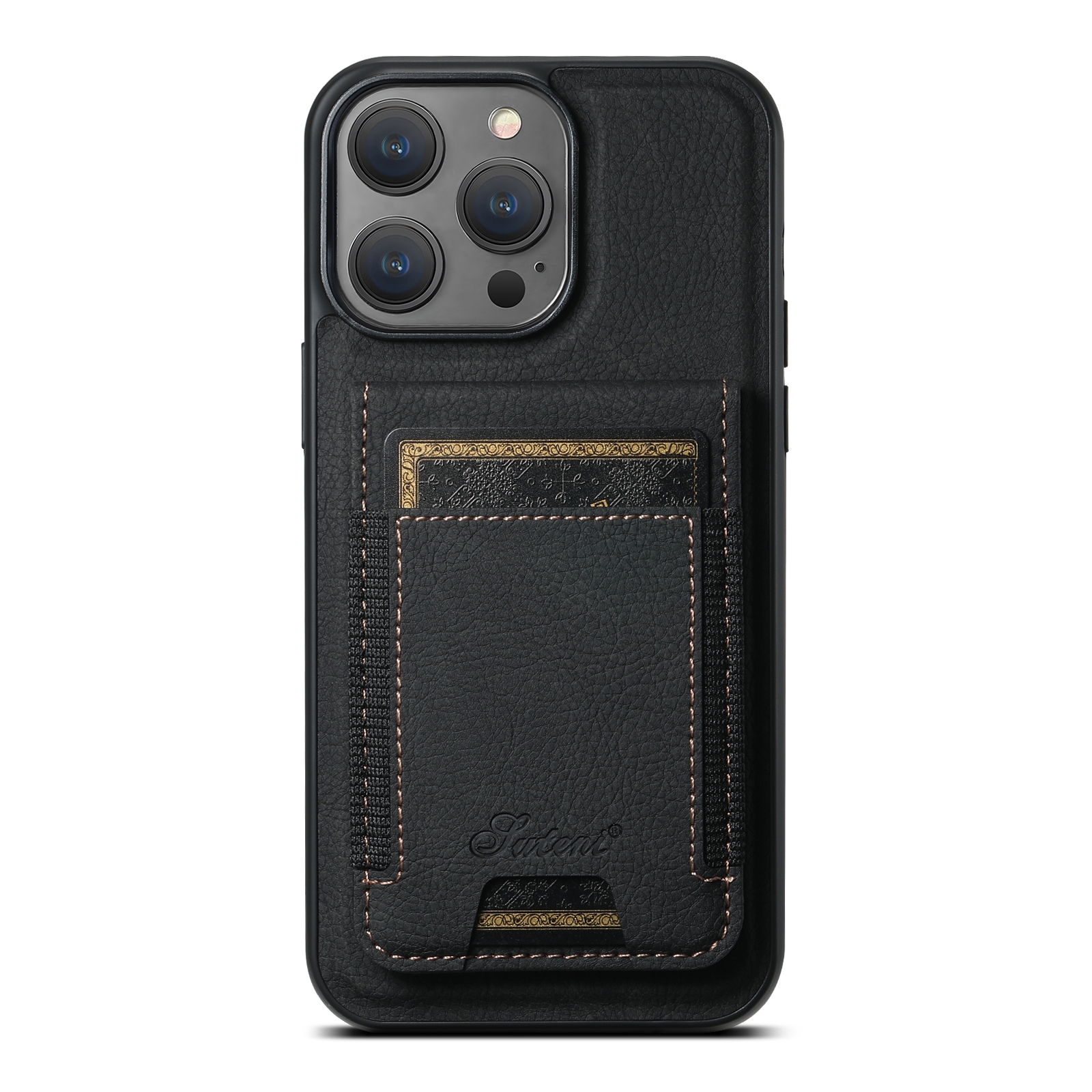 For iPhone 15 Pro Max Suteni H17 Litchi Texture Leather MagSafe Detachable Wallet Phone Case(Black) - Shopkiz.com