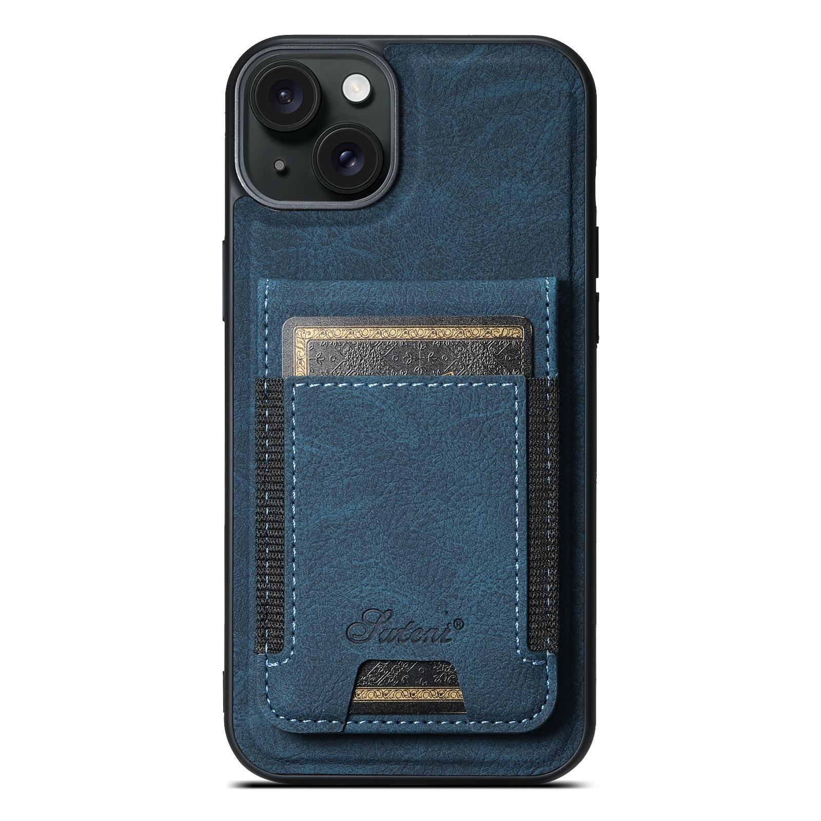 For iPhone 15 Suteni H17 Litchi Texture Leather MagSafe Detachable Wallet Phone Case(Blue) - Shopkiz.com