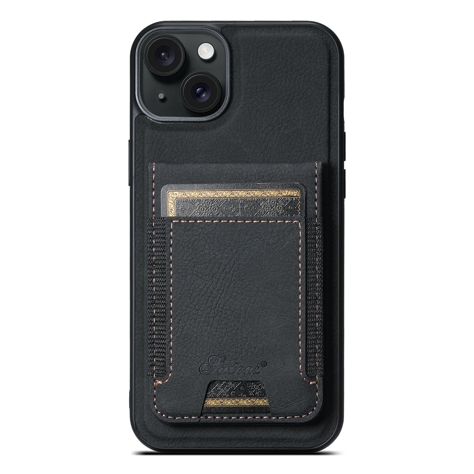 For iPhone 14 Plus Suteni H17 Litchi Texture Leather MagSafe Detachable Wallet Phone Case(Black) - Shopkiz.com