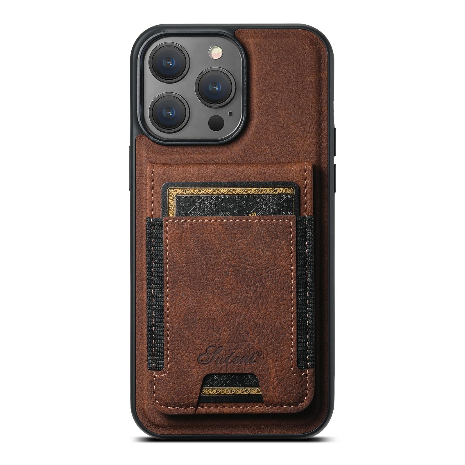 For iPhone 14 Pro Max Suteni H17 Litchi Texture Leather MagSafe Detachable Wallet Phone Case(Brown) - Shopkiz.com