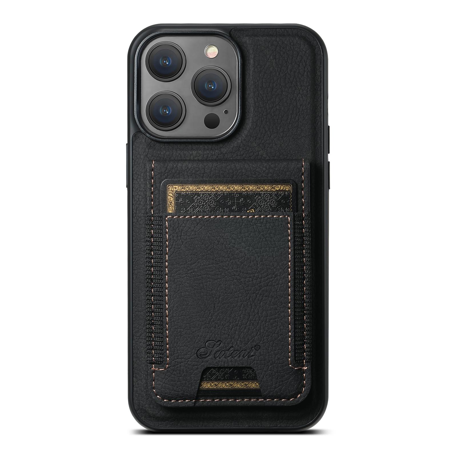 For iPhone 13 Pro Max Suteni H17 Litchi Texture Leather MagSafe Detachable Wallet Phone Case(Black) - Shopkiz.com