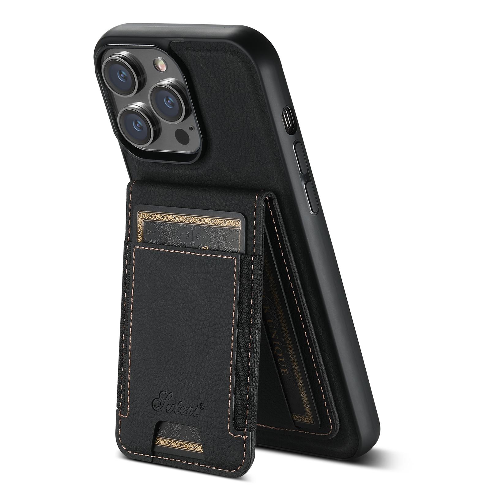 For iPhone 12 Suteni H17 Litchi Texture Leather MagSafe Detachable Wallet Phone Case(Black) - Shopkiz.com