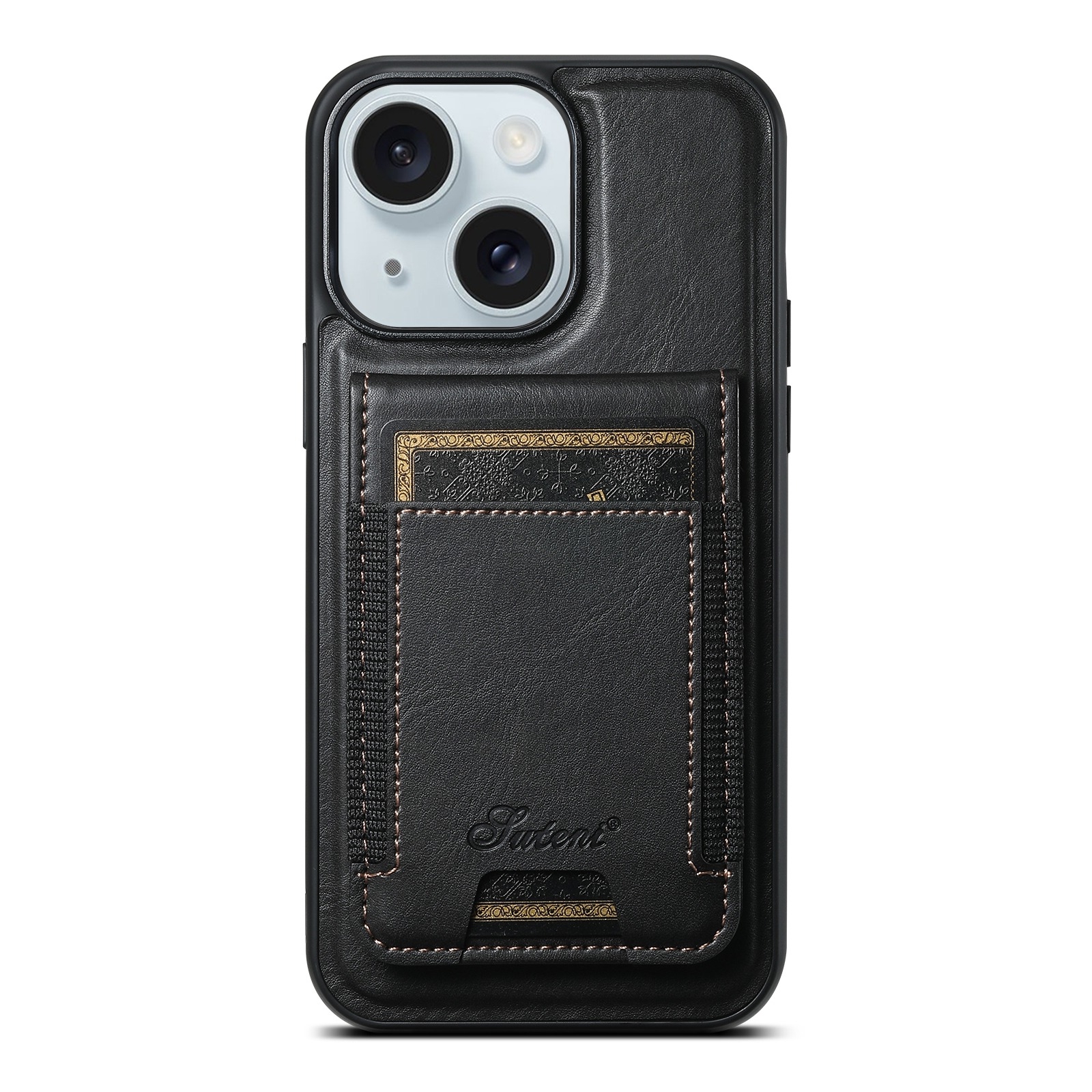 For iPhone 15 Plus Suteni H17 Oil Eax Leather MagSafe Detachable Wallet Phone Case(Black) - Shopkiz.com