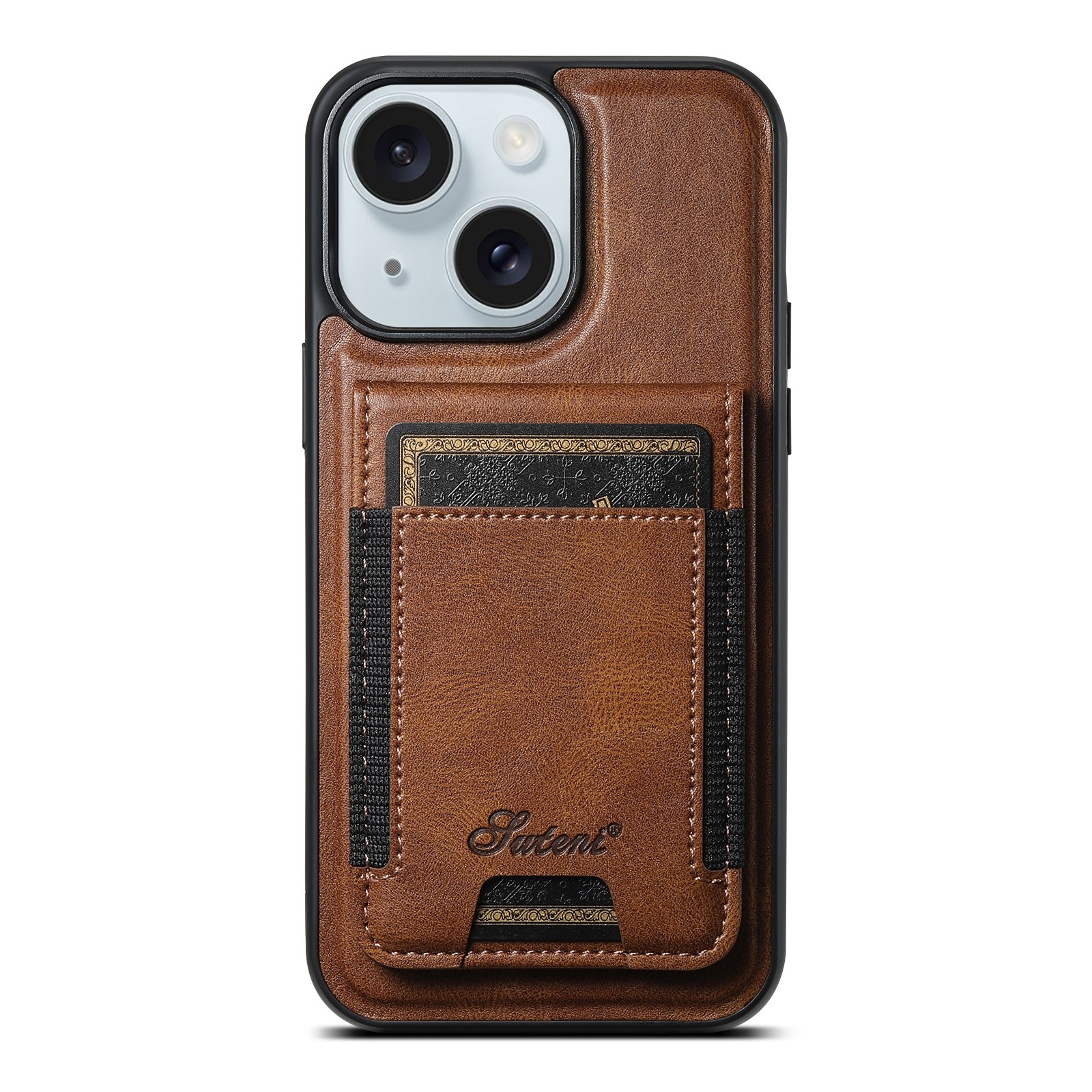 For iPhone 15 Plus Suteni H17 Oil Eax Leather MagSafe Detachable Wallet Phone Case(Brown) - Shopkiz.com