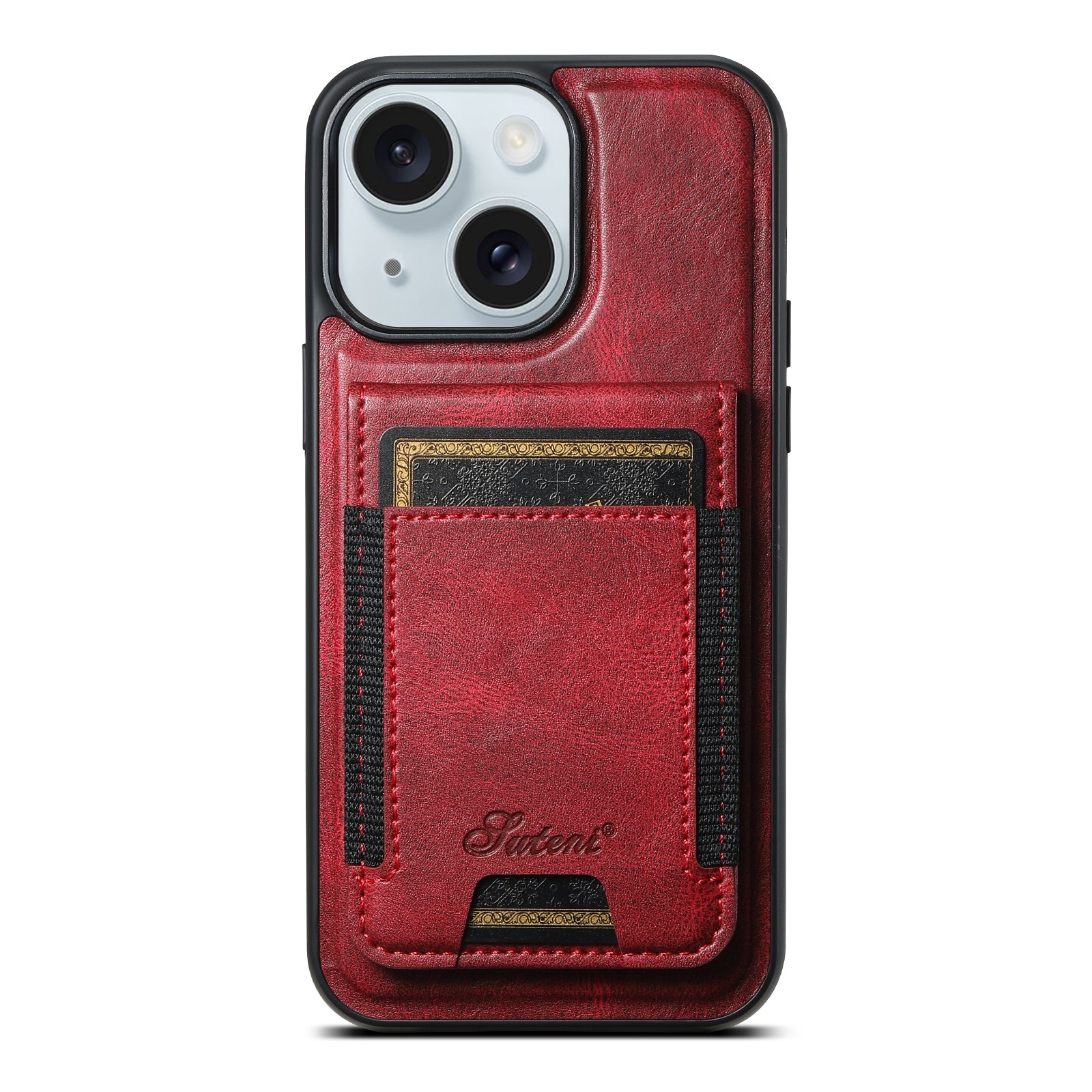 For iPhone 15 Plus Suteni H17 Oil Eax Leather MagSafe Detachable Wallet Phone Case(Red) - Shopkiz.com