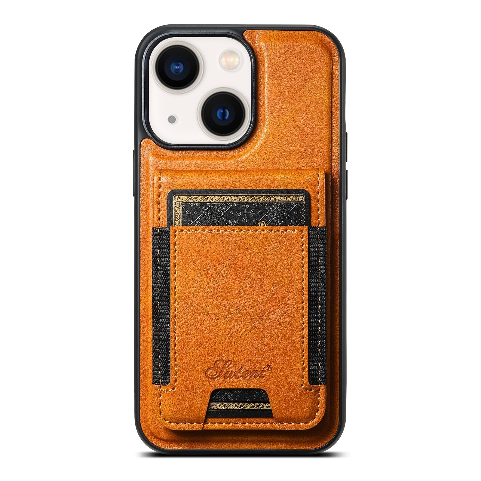 For iPhone 14 Plus Suteni H17 Oil Eax Leather MagSafe Detachable Wallet Phone Case(Khaki) - Shopkiz.com