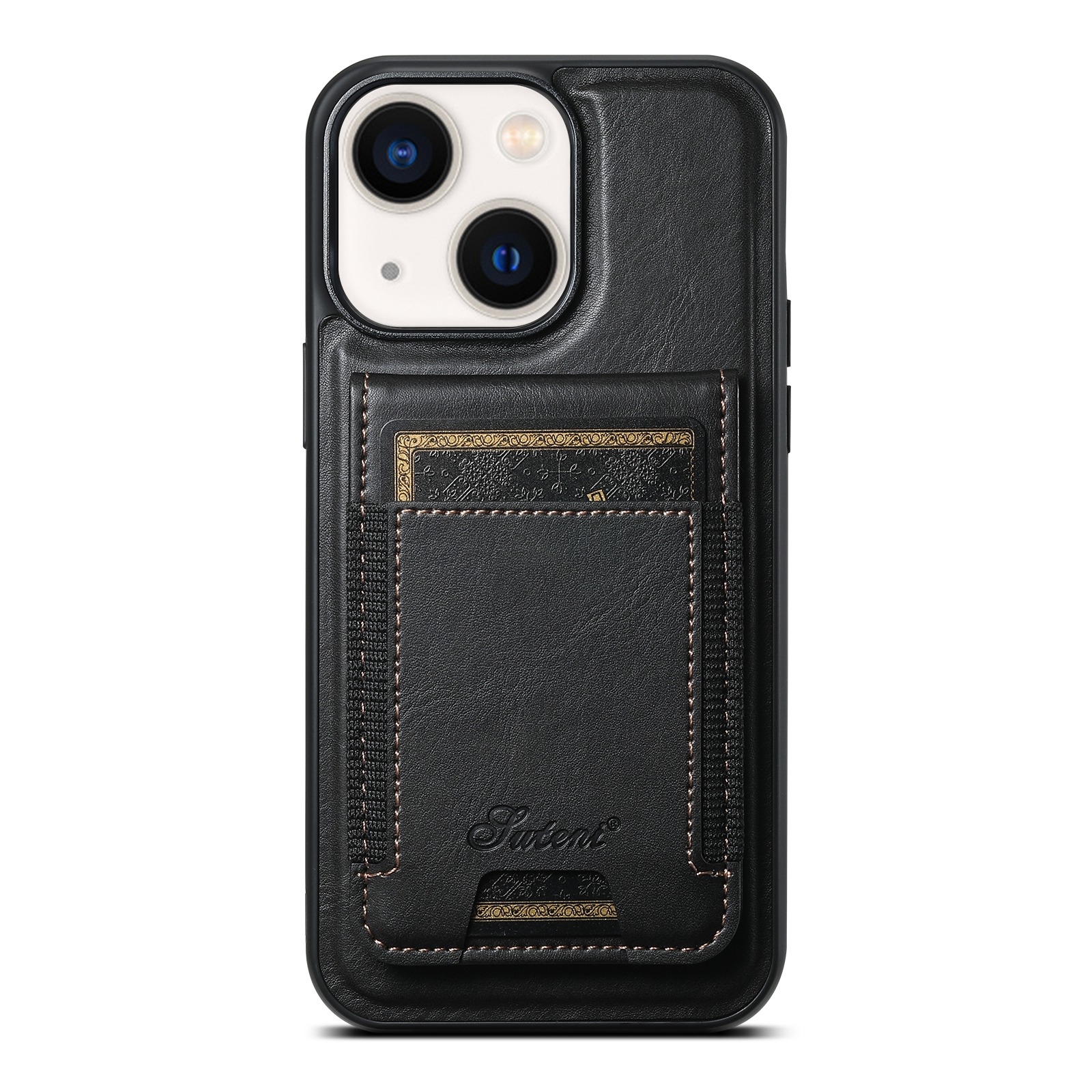 For iPhone 14 Suteni H17 Oil Eax Leather MagSafe Detachable Wallet Phone Case(Black) - Shopkiz.com