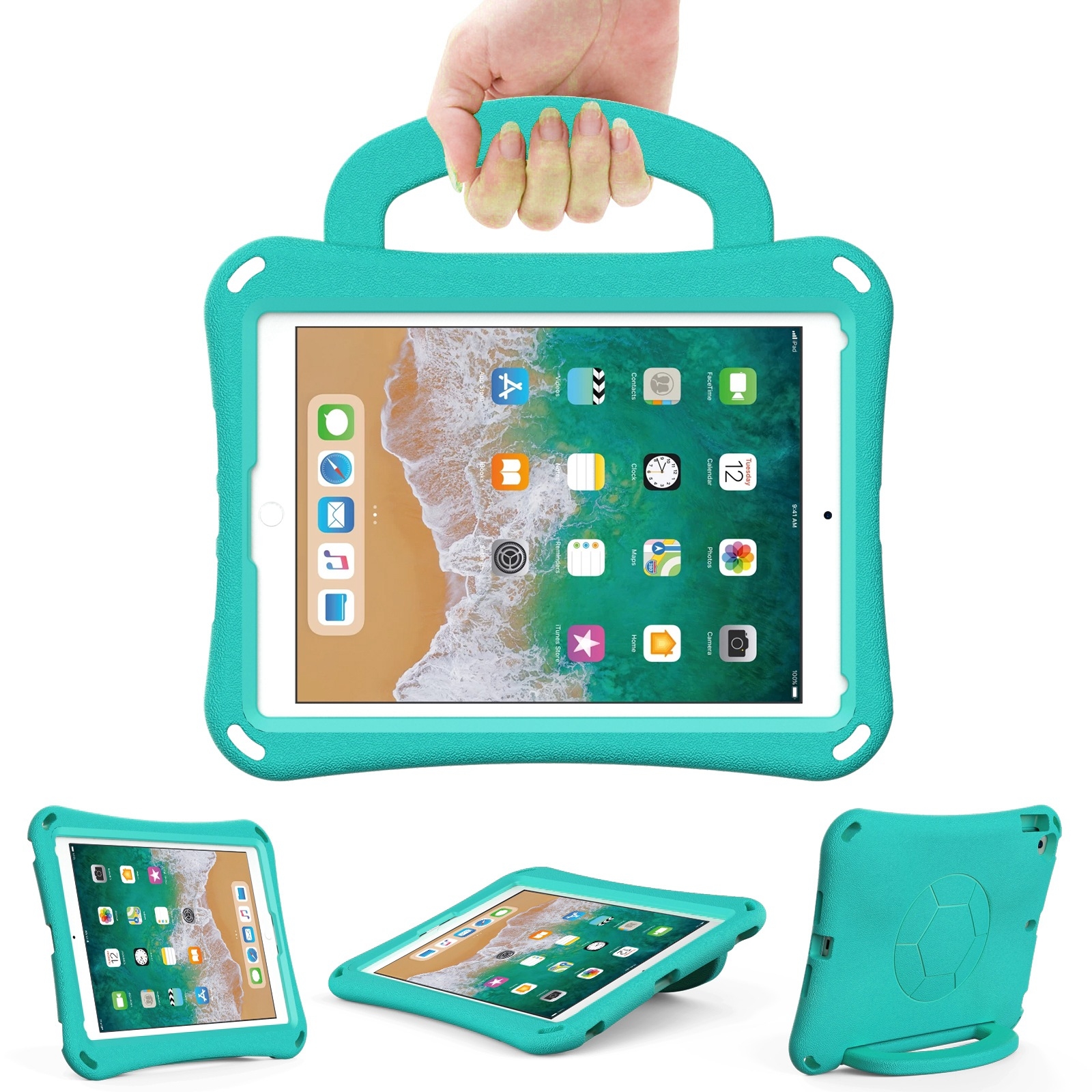 For iPad 9.7 2017/2018 / Air 2 / Air Handle Football Shaped EVA Shockproof Tablet Case(Mint  Green) - Shopkiz.com