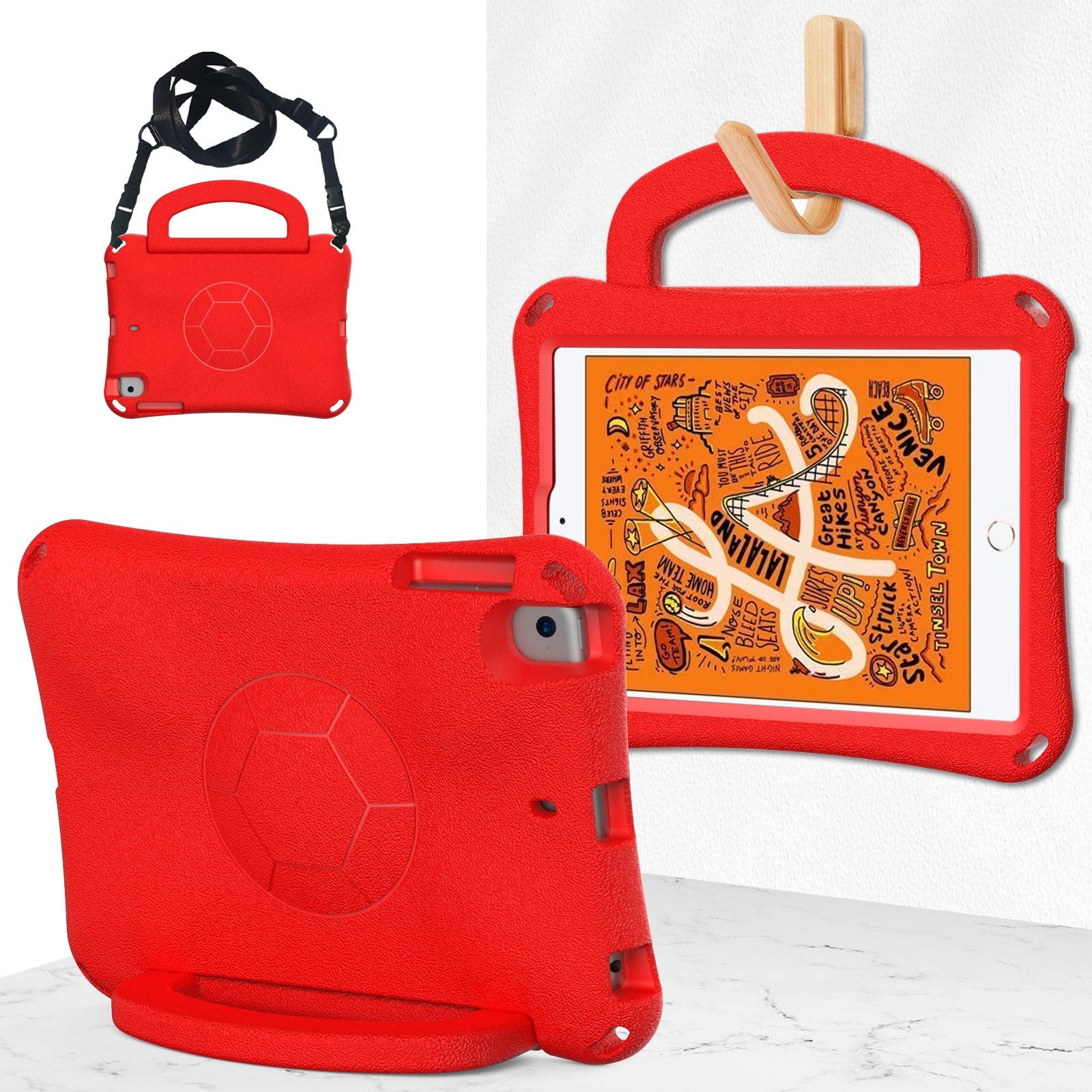 For iPad mini 5 / 4 / 3 /2 / 1 Handle Football Shaped EVA Shockproof Tablet Case(Red) - Shopkiz.com