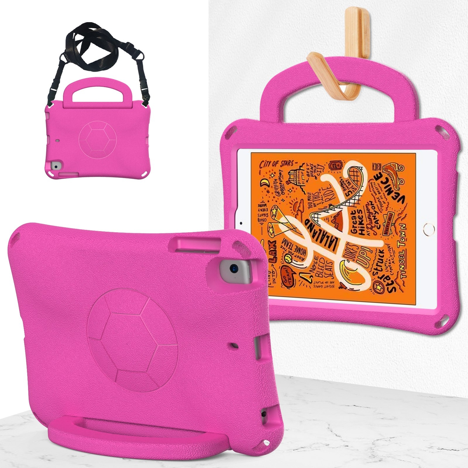 For iPad mini 5 / 4 / 3 /2 / 1 Handle Football Shaped EVA Shockproof Tablet Case(Rose Red) - Shopkiz.com