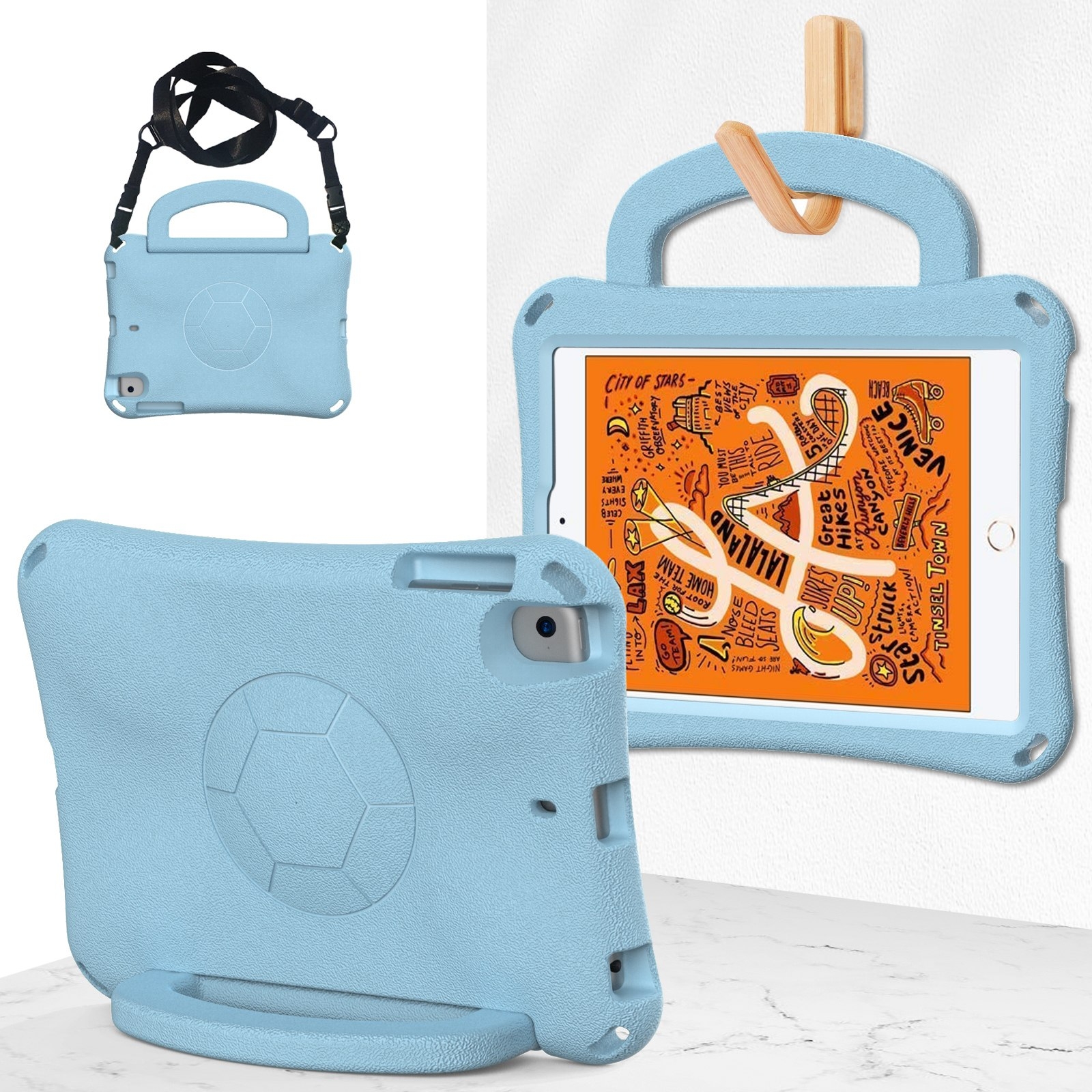 For iPad mini 5 / 4 / 3 /2 / 1 Handle Football Shaped EVA Shockproof Tablet Case(Light Blue) - Shopkiz.com