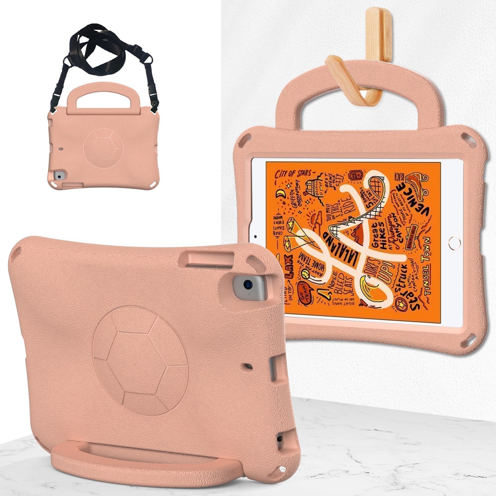 For iPad mini 5 / 4 / 3 /2 / 1 Handle Football Shaped EVA Shockproof Tablet Case(Light Pink) - Shopkiz.com