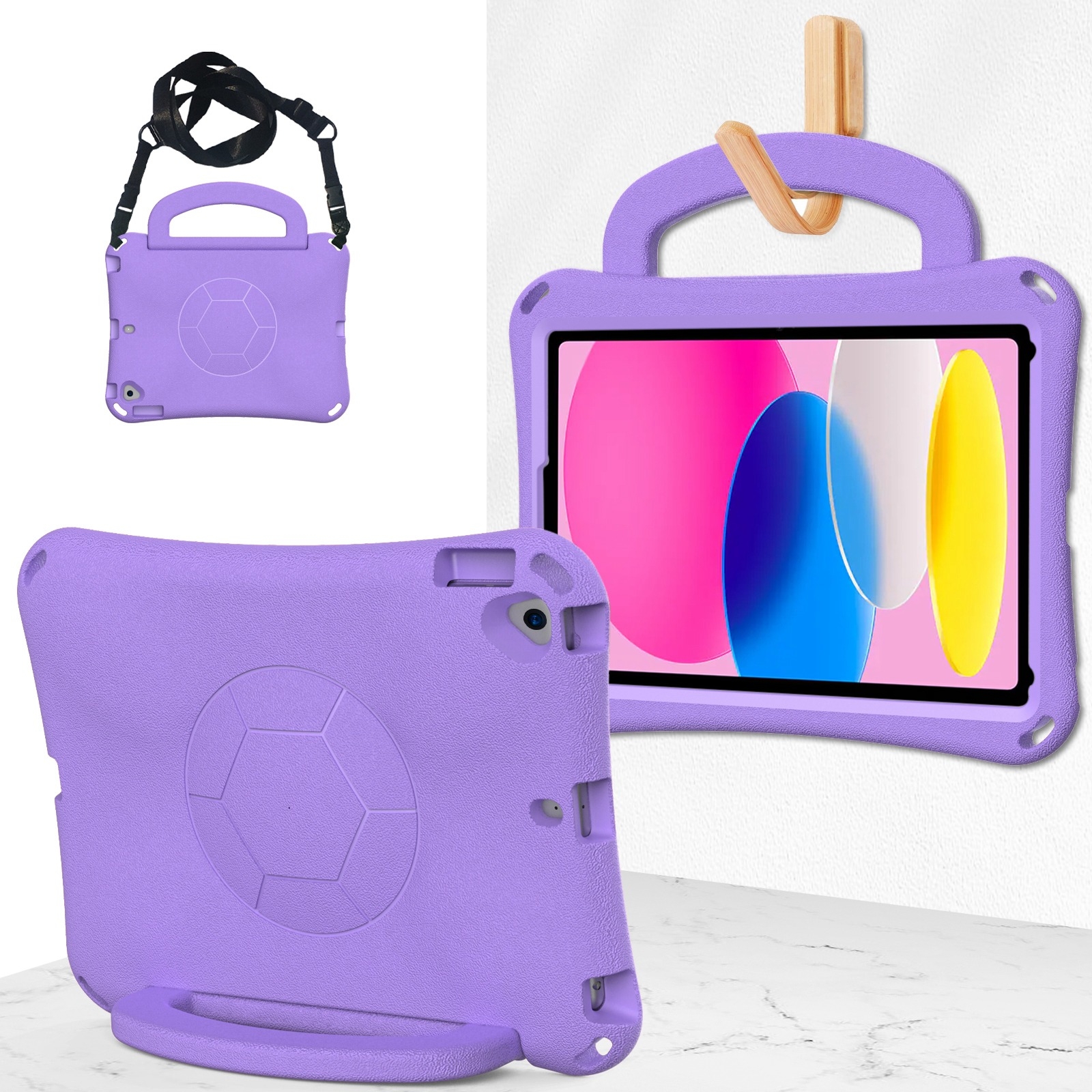 For iPad 10.2 2019/2021/2022 Handle Football Shaped EVA Shockproof Tablet Case(Light Purple) - Shopkiz.com